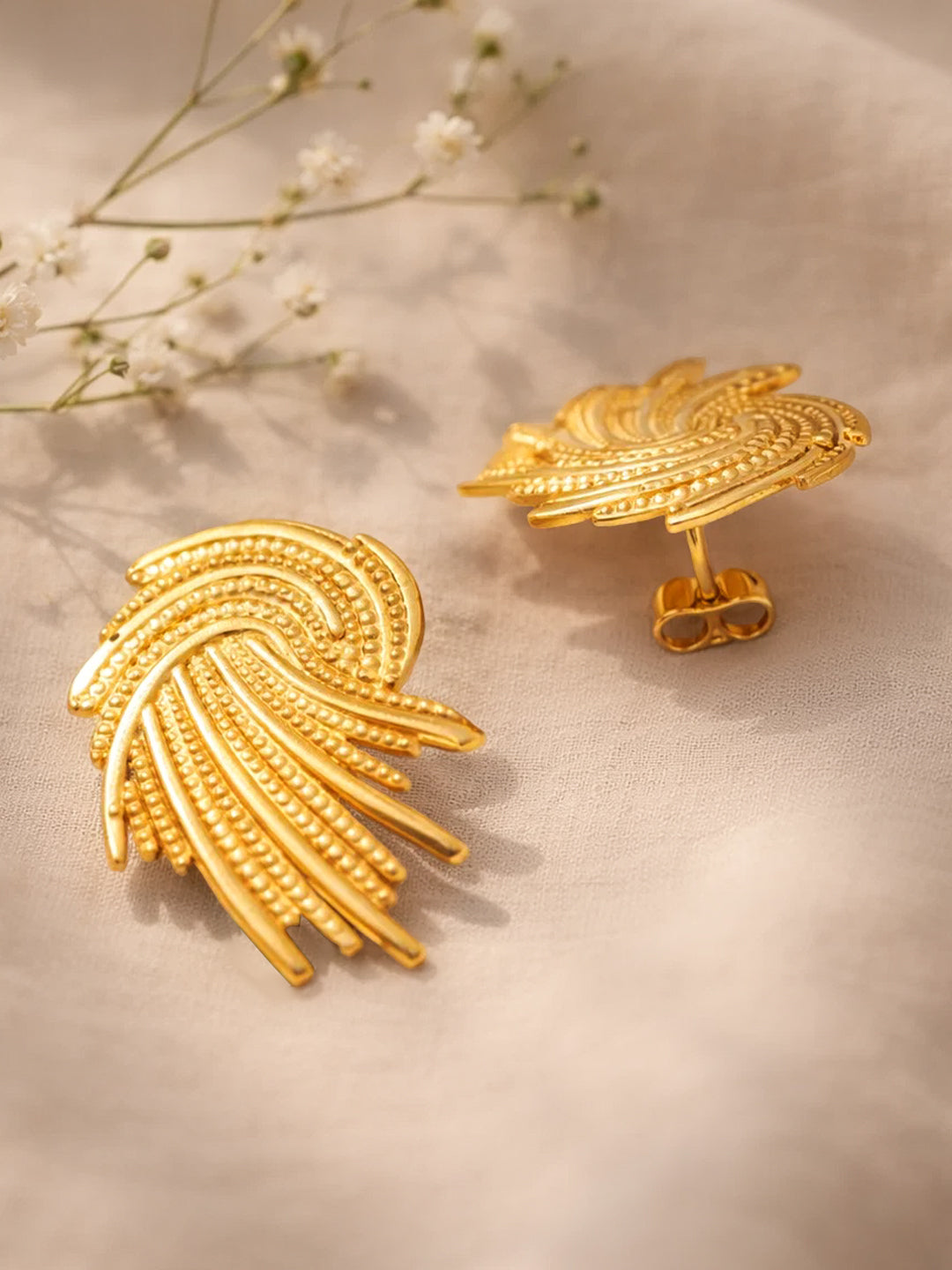 Demi Fine 18K Gold Plated Stainless steel Spiral Swirl Stud Earrings Length - 3 cm