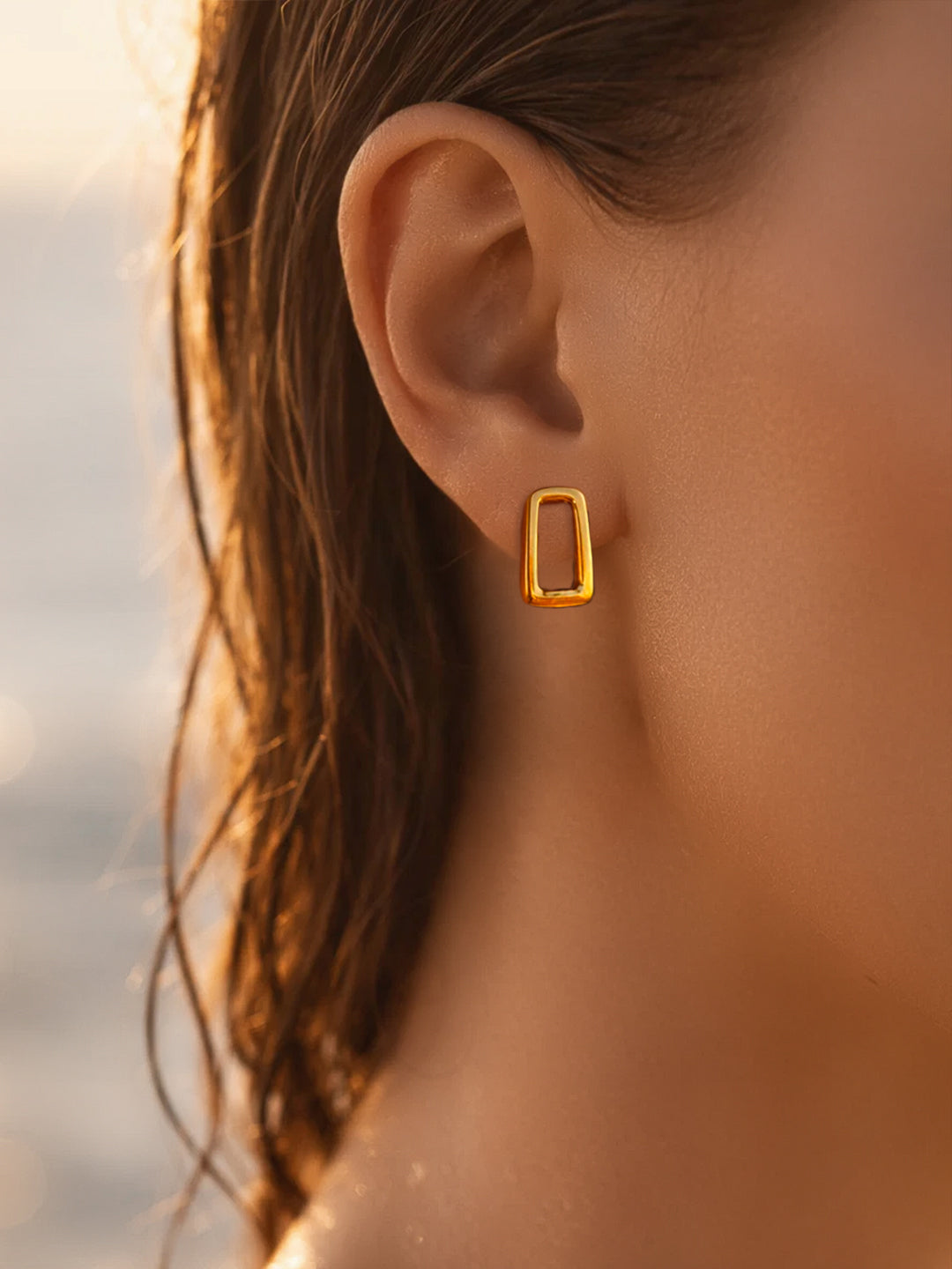 Demi Fine 18K Gold Plated Stainless steel Geometric Stud Earrings Length - 1.3 cm
