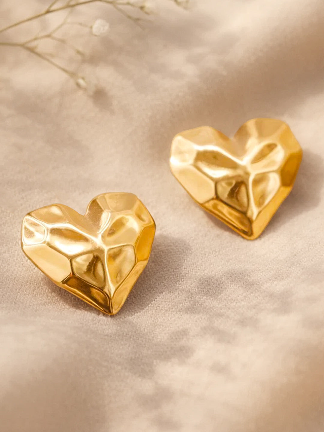 Demi Fine 18K Gold Plated Stainless steel Textured Heart Stud Earrings Length - 2.2 cm
