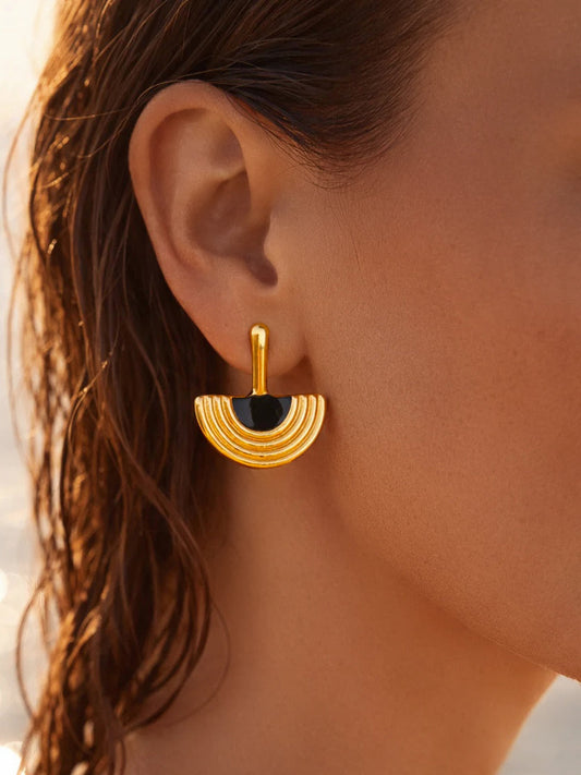 Demi Fine 18K Gold Plated Stainless steel Arch Enamel Statement Drop Earrings Length - 2 cm