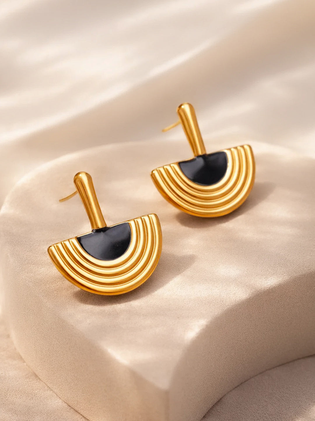 Demi Fine 18K Gold Plated Stainless steel Arch Enamel Statement Drop Earrings Length - 2 cm