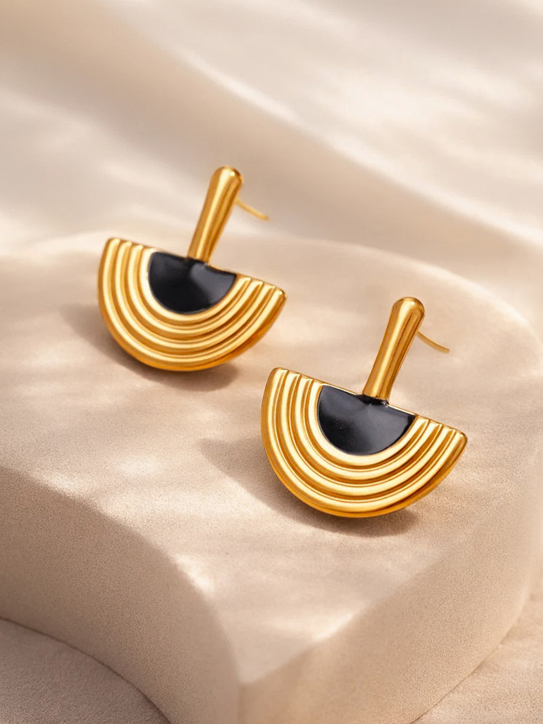 Demi Fine 18K Gold Plated Stainless steel Arch Enamel Statement Drop Earrings Length - 2 cm