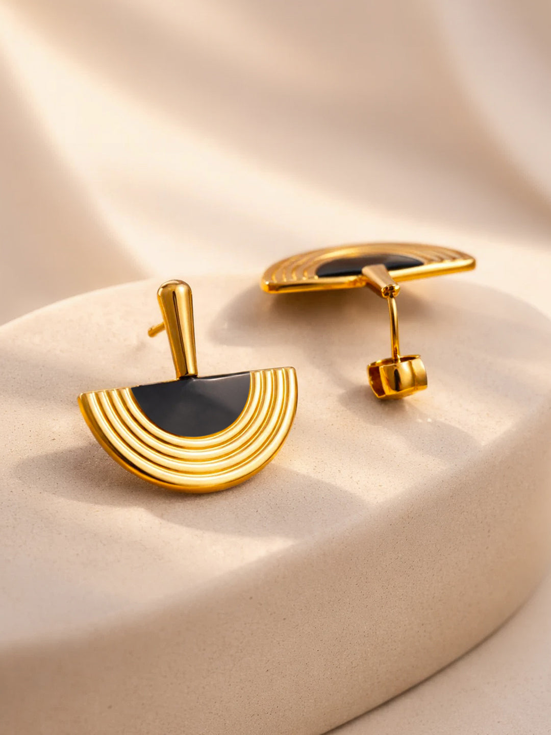 Demi Fine 18K Gold Plated Stainless steel Arch Enamel Statement Drop Earrings Length - 2 cm