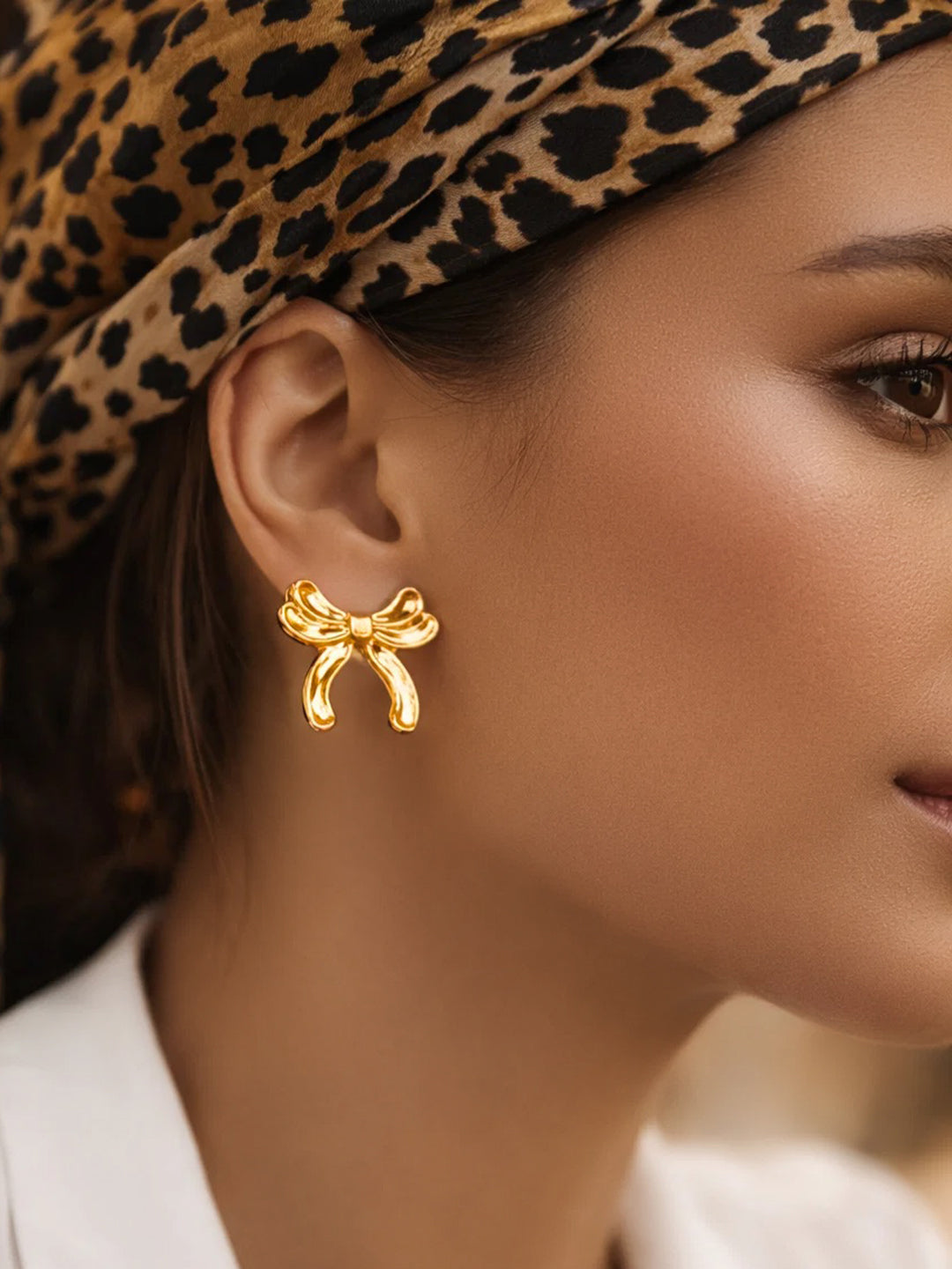 Demi Fine 18K Gold Plated Stainless steel Hammered Bow Stud Earrings Length - 2.5 cm