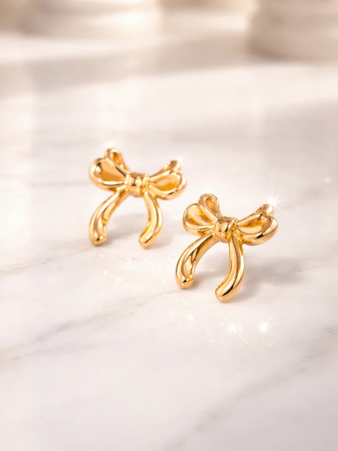 Demi Fine 18K Gold Plated Stainless steel Hammered Bow Stud Earrings Length - 2.5 cm