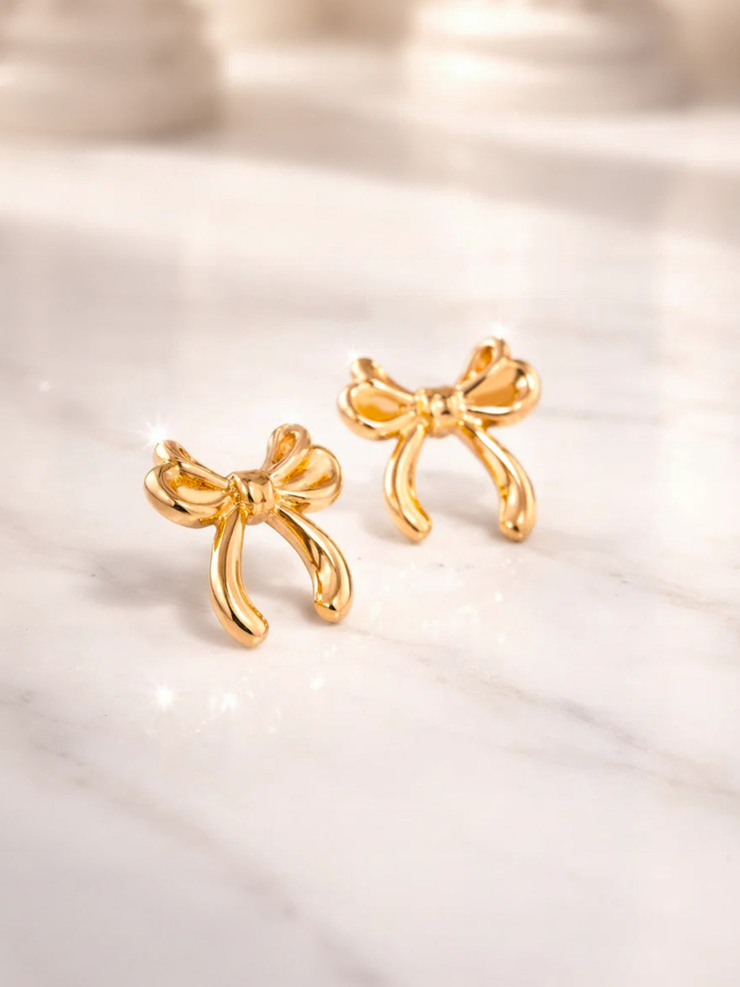 Demi Fine 18K Gold Plated Stainless steel Hammered Bow Stud Earrings Length - 2.5 cm