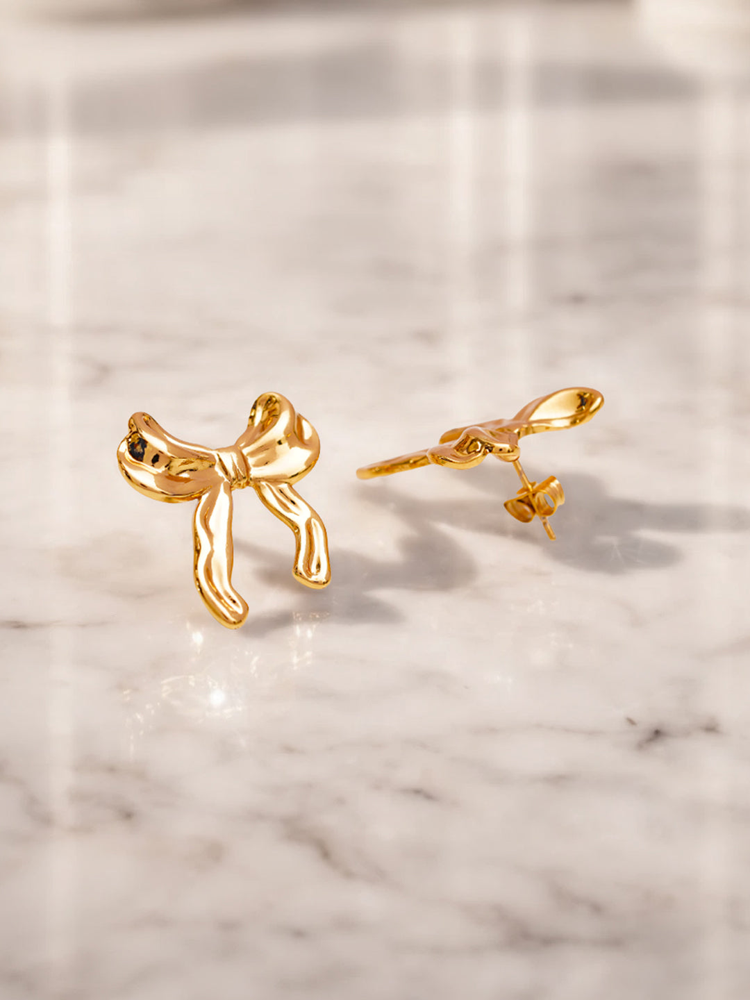 Demi Fine 18K Gold Plated Stainless steel Hammered Bow Stud Earrings Length - 2.5 cm
