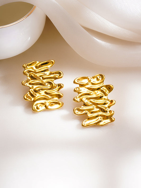 Demi Fine 18K Gold Plated Stainless Steel Statement Abstract Stud Earrings フリーサイズ