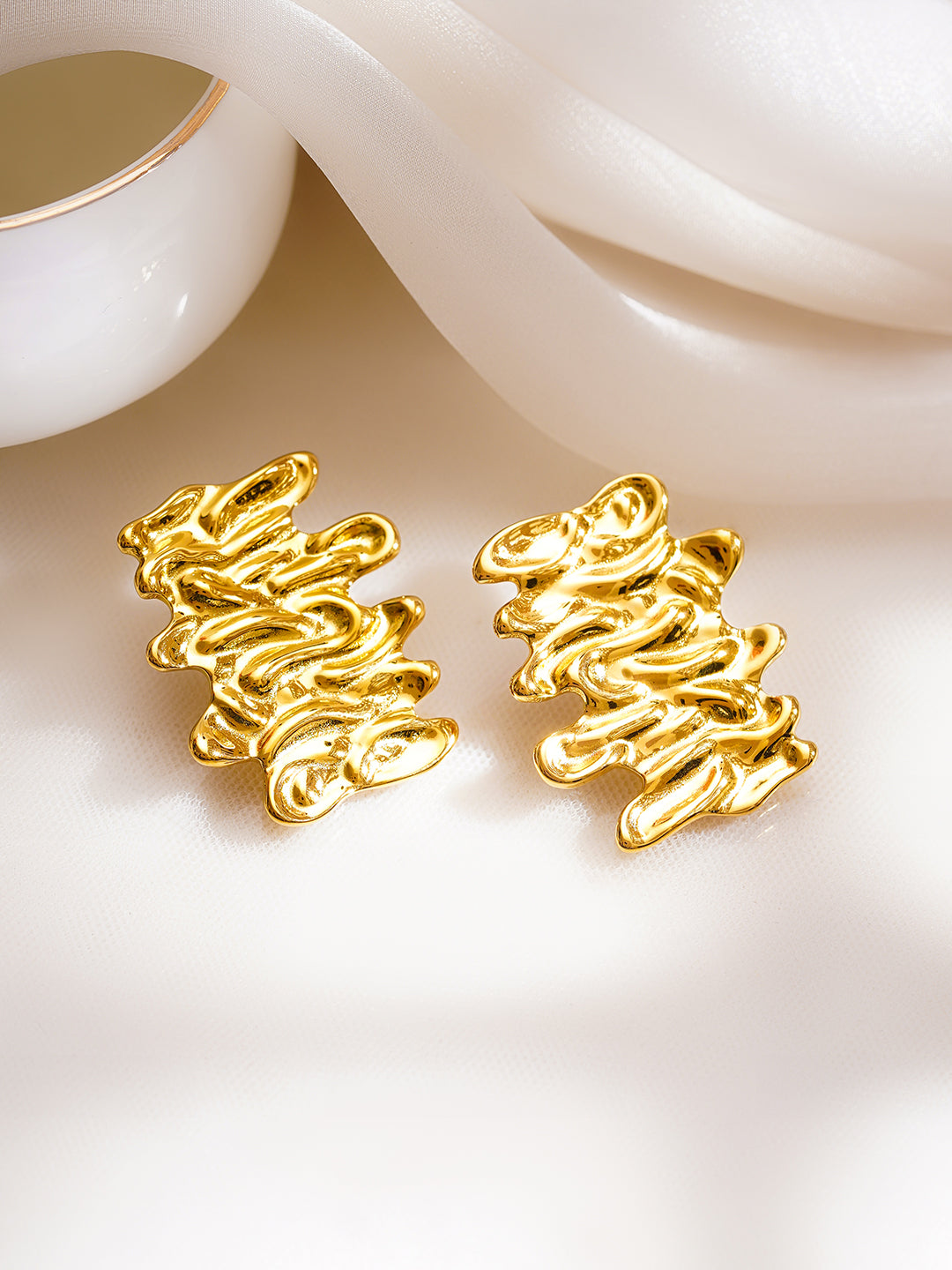 Demi Fine 18K Gold Plated Stainless Steel Statement Abstract Stud Earrings フリーサイズ