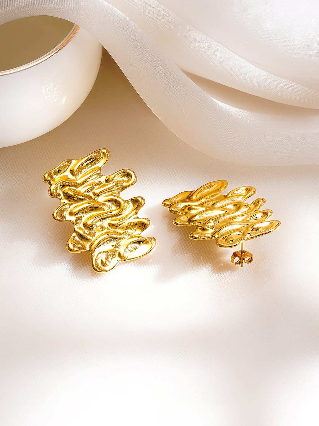 Demi Fine 18K Gold Plated Stainless Steel Statement Abstract Stud Earrings フリーサイズ