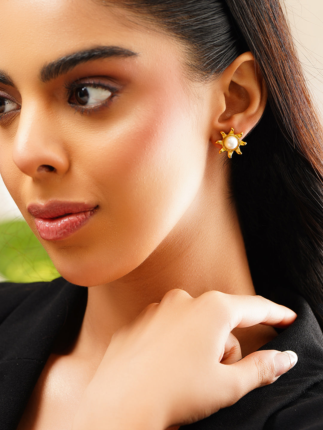 Demi Fine 18K Gold Plated Stainless Steel Pearl Sunburst Stud Earrings フリーサイズ