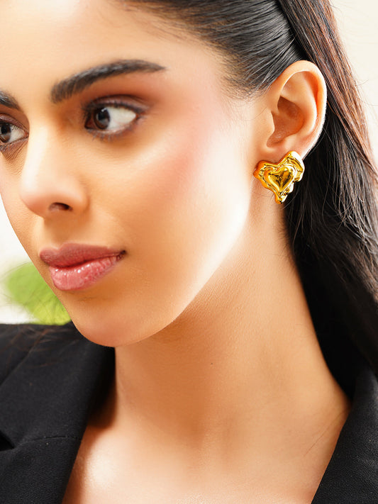 Demi Fine 18K Gold Plated Stainless Steel Melted Heart Statement Stud Earrings フリーサイズ