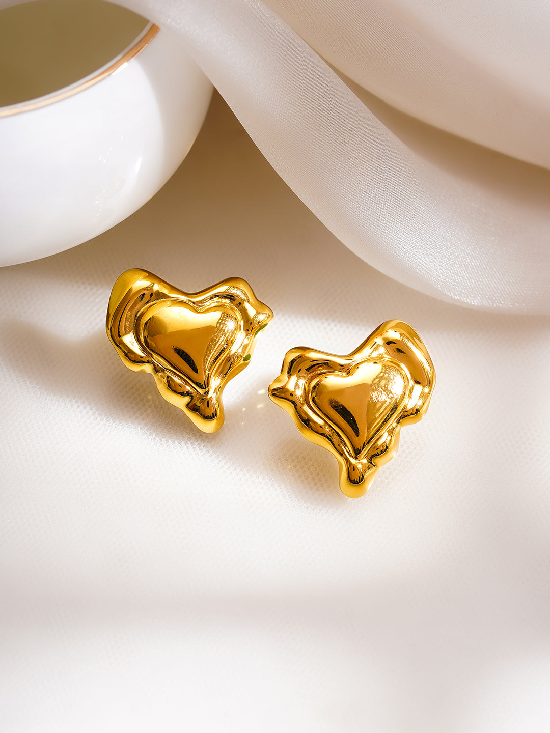 Demi Fine 18K Gold Plated Stainless Steel Melted Heart Statement Stud Earrings フリーサイズ