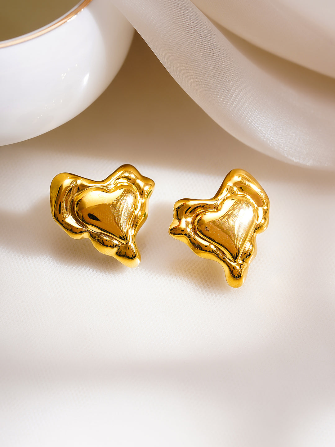 Demi Fine 18K Gold Plated Stainless Steel Melted Heart Statement Stud Earrings フリーサイズ