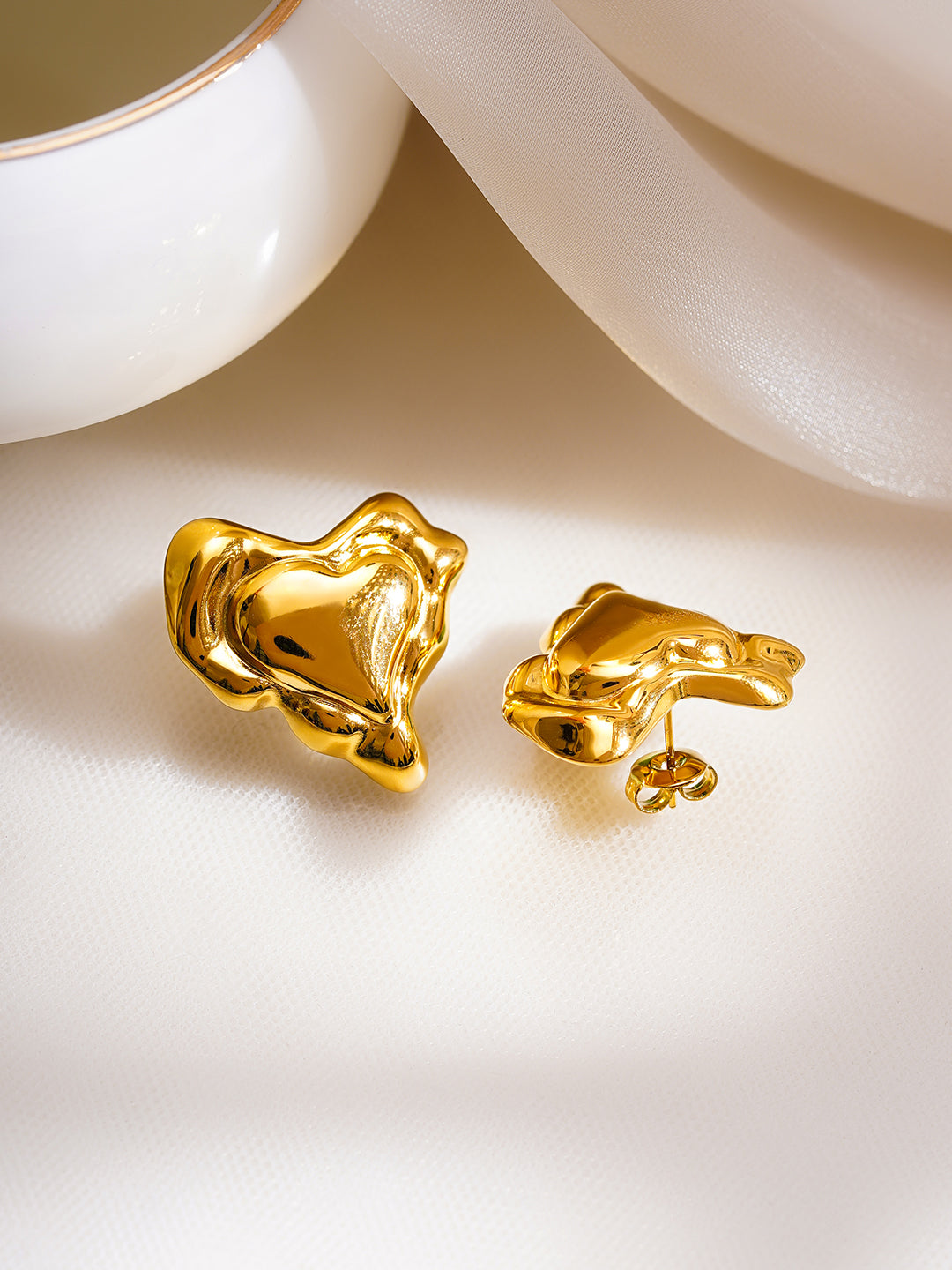 Demi Fine 18K Gold Plated Stainless Steel Melted Heart Statement Stud Earrings フリーサイズ
