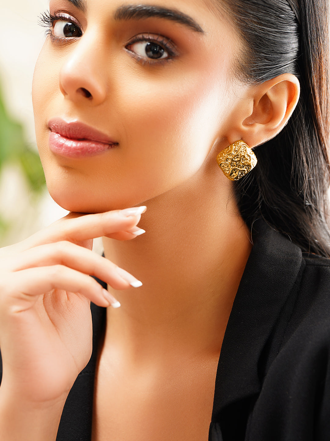 Demi Fine 18K Gold Plated Stainless Steel Statement Stud Earrings フリーサイズ