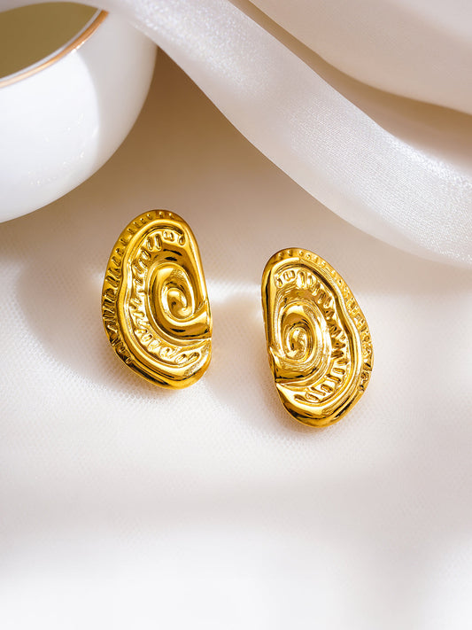Demi Fine 18K Gold Plated Stainless Steel Spiral Medallion Stud Earrings フリーサイズ