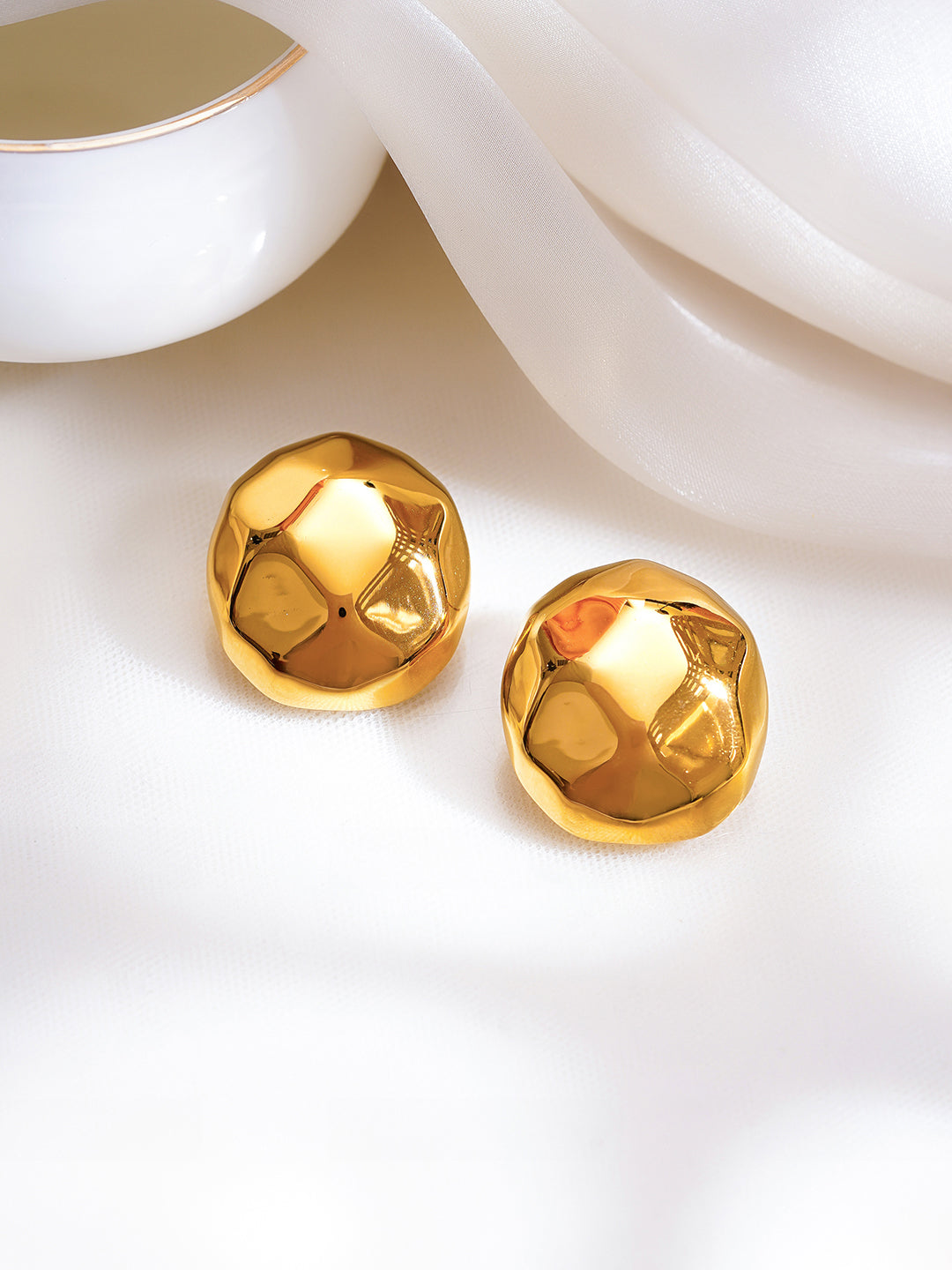 Demi Fine 18K Gold Plated Stainless Steel Hammered Disc Stud Earrings フリーサイズ