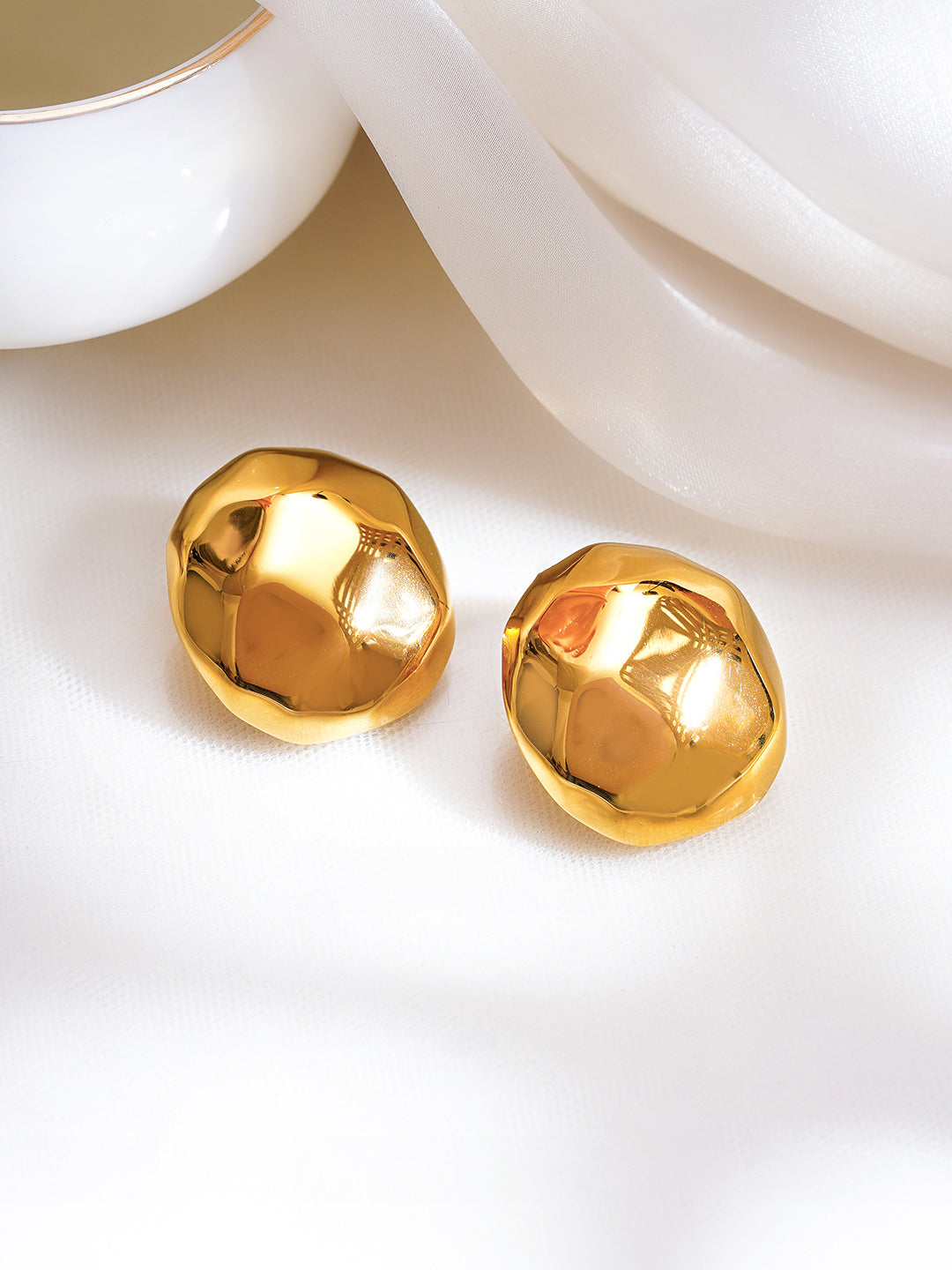 Demi Fine 18K Gold Plated Stainless Steel Hammered Disc Stud Earrings フリーサイズ