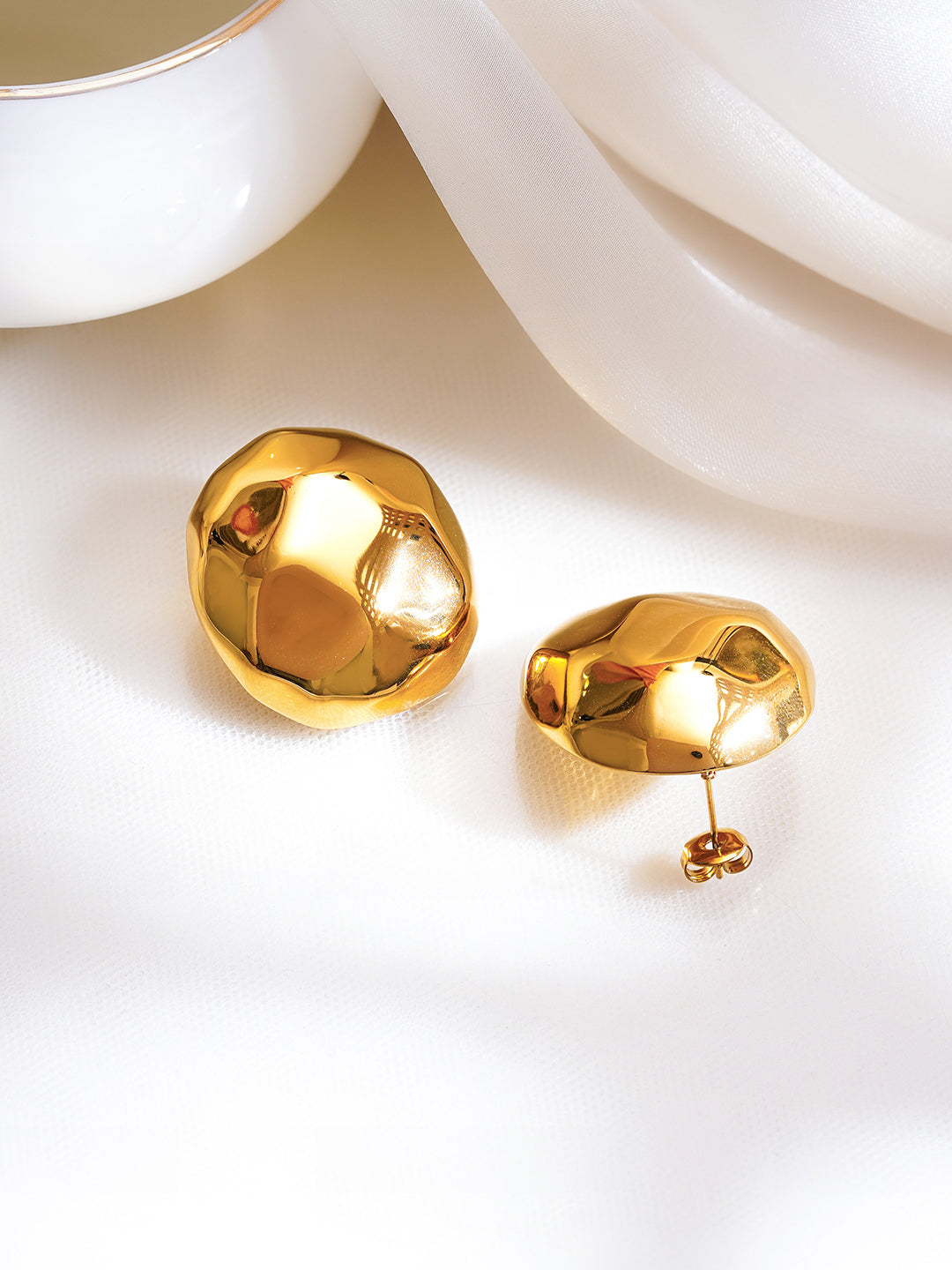 Demi Fine 18K Gold Plated Stainless Steel Hammered Disc Stud Earrings フリーサイズ