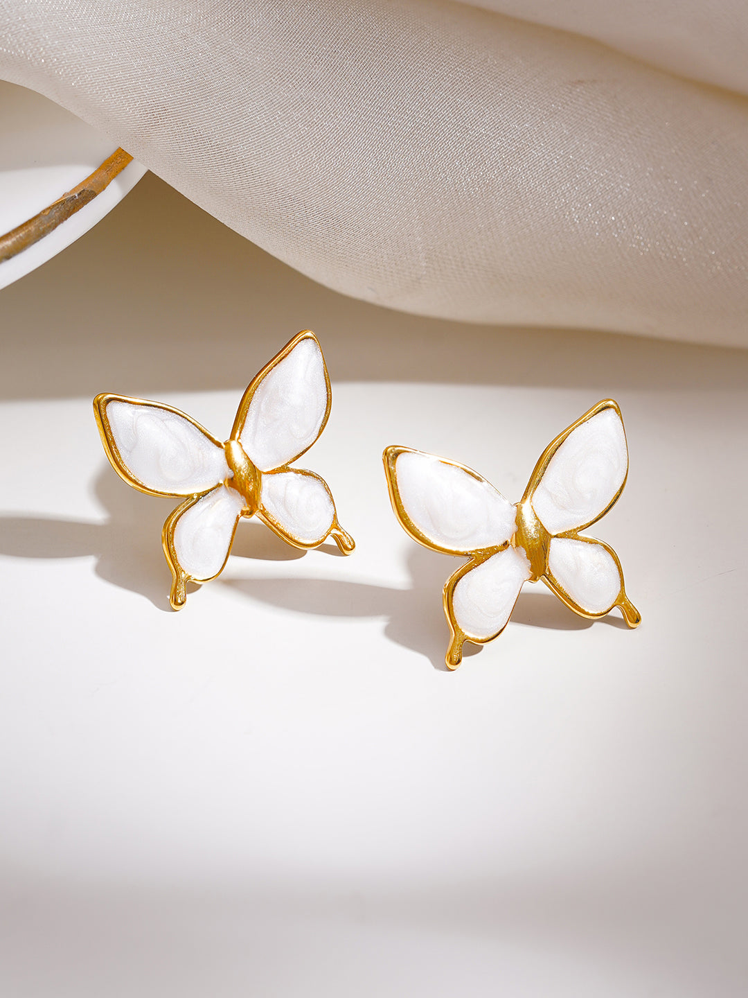 Demi Fine 18K Gold Plated Stainless steel White Butterfly Charm Studs Earrings Length - 1.7 cm
