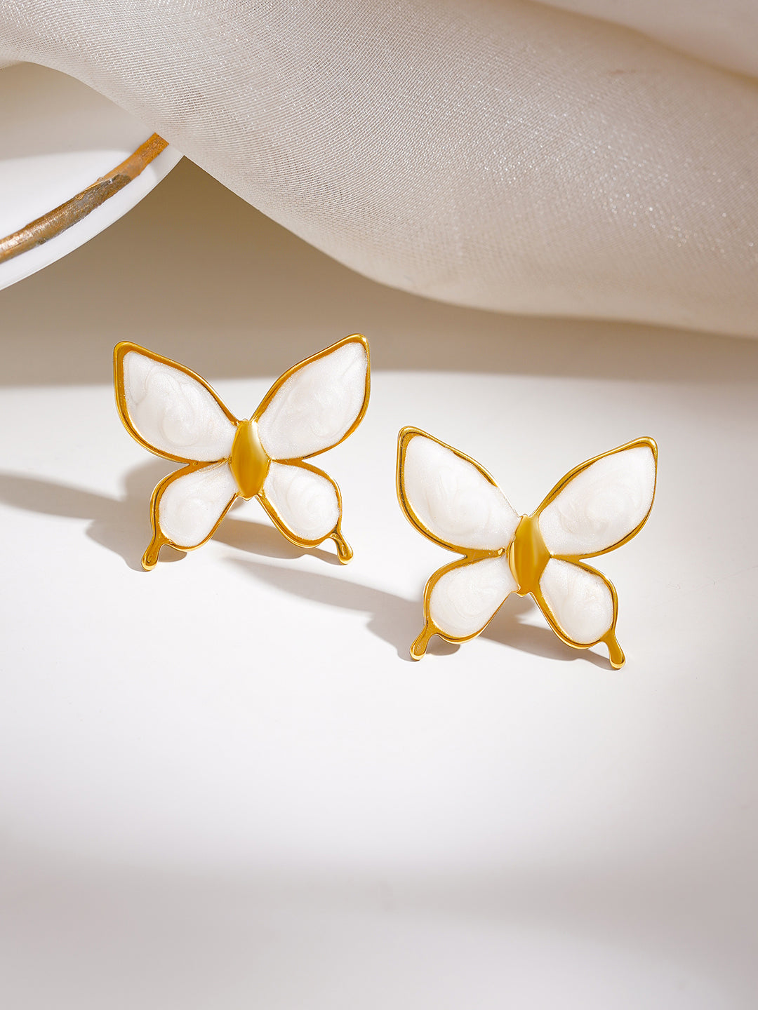 Demi Fine 18K Gold Plated Stainless steel White Butterfly Charm Studs Earrings Length - 1.7 cm