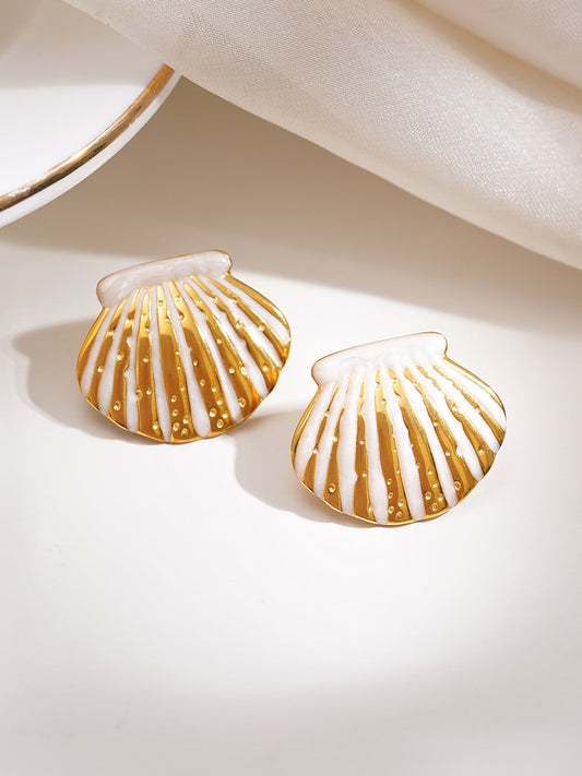 Demi Fine 18K Gold Plated Stainless steel Coastal Shell Statement Studs Earrings Length - 2 cm
