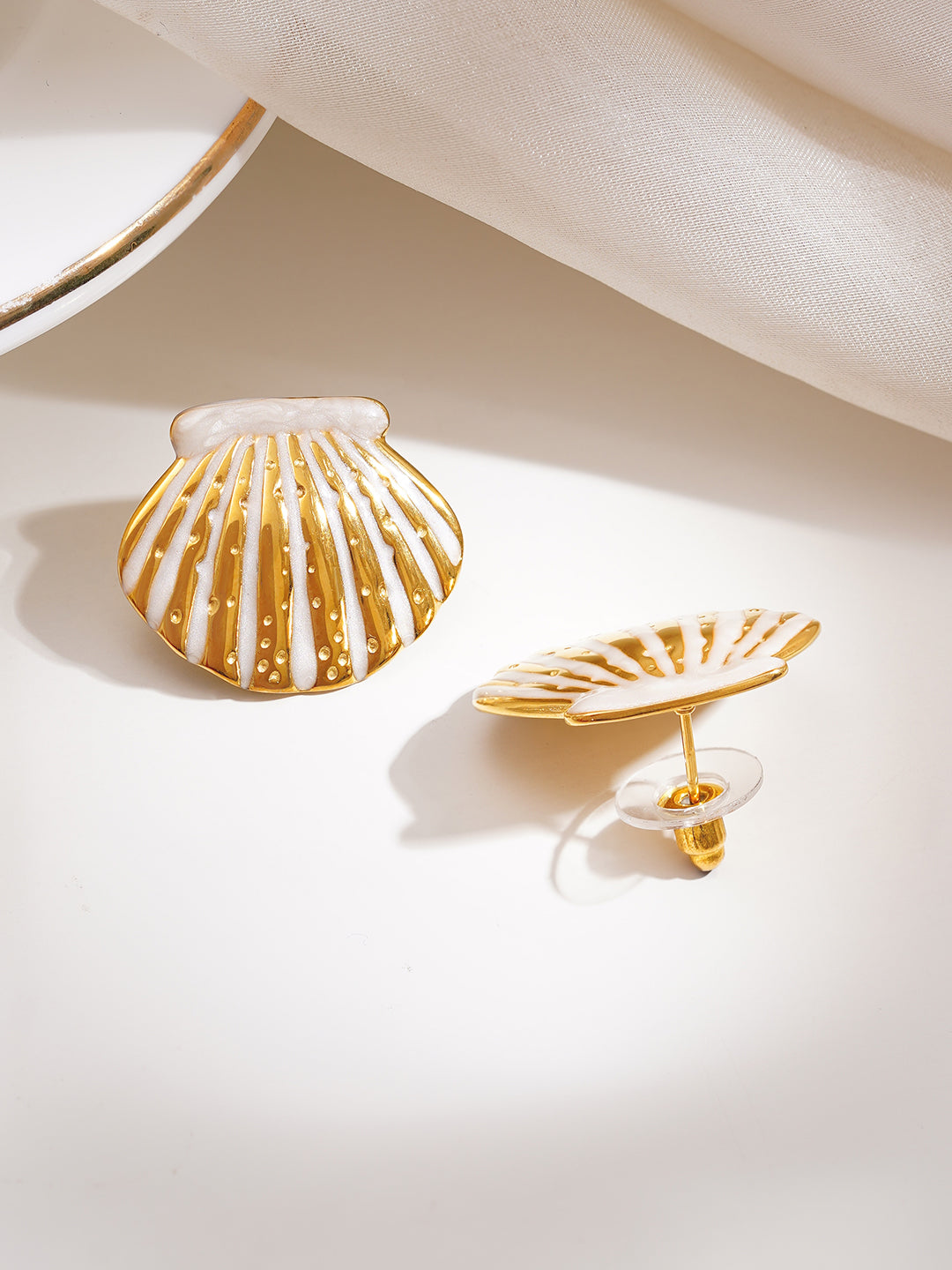 Demi Fine 18K Gold Plated Stainless steel Coastal Shell Statement Studs Earrings Length - 2 cm