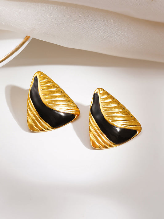 Demi Fine 18K Gold Plated Stainless steel Black & Gold Sculpted Studs Earrings Length - 2.5 cm