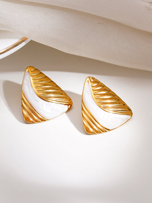 Demi Fine 18K Gold Plated Stainless Steel Triangular Textured Stud Earrings フリーサイズ
