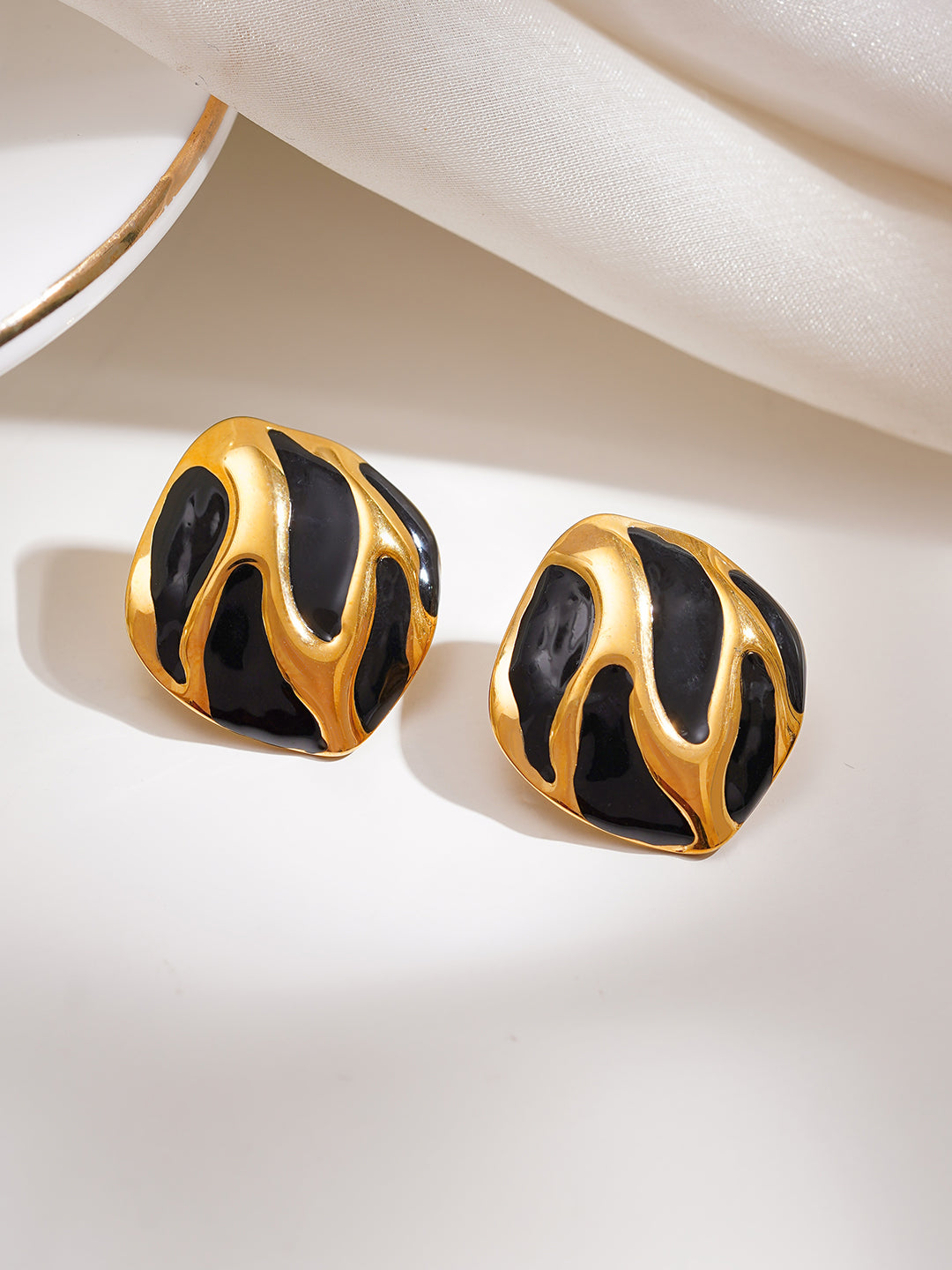 Demi Fine 18K Gold Plated Stainless steel Abstract Wave Stud Earrings Length -2.5 cm