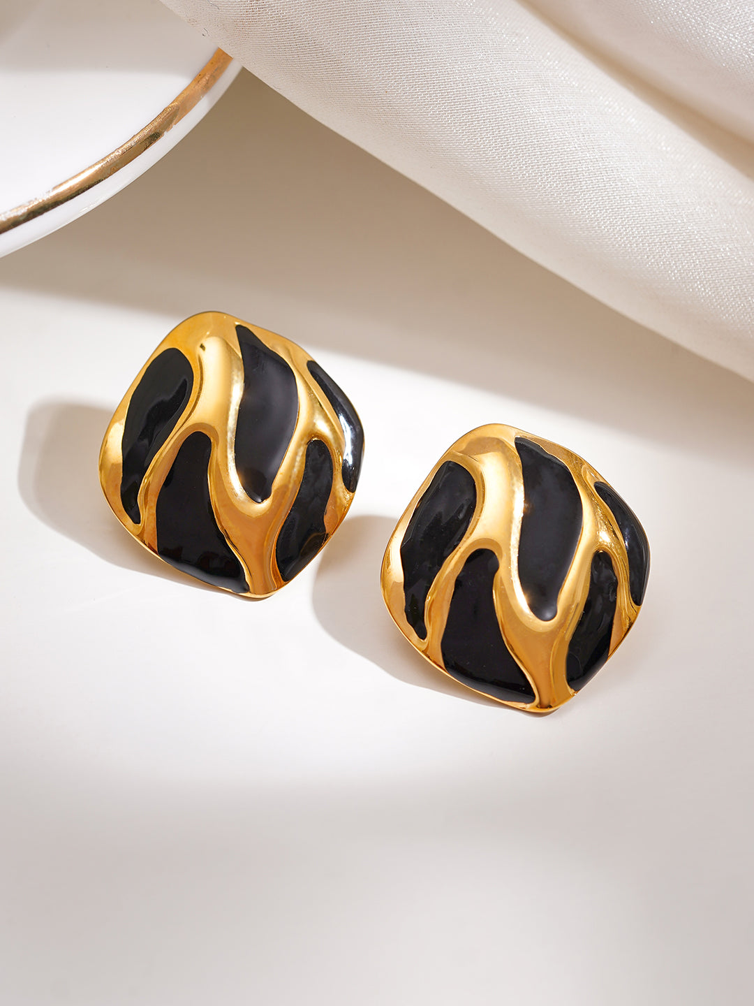 Demi Fine 18K Gold Plated Stainless steel Abstract Wave Stud Earrings Length -2.5 cm