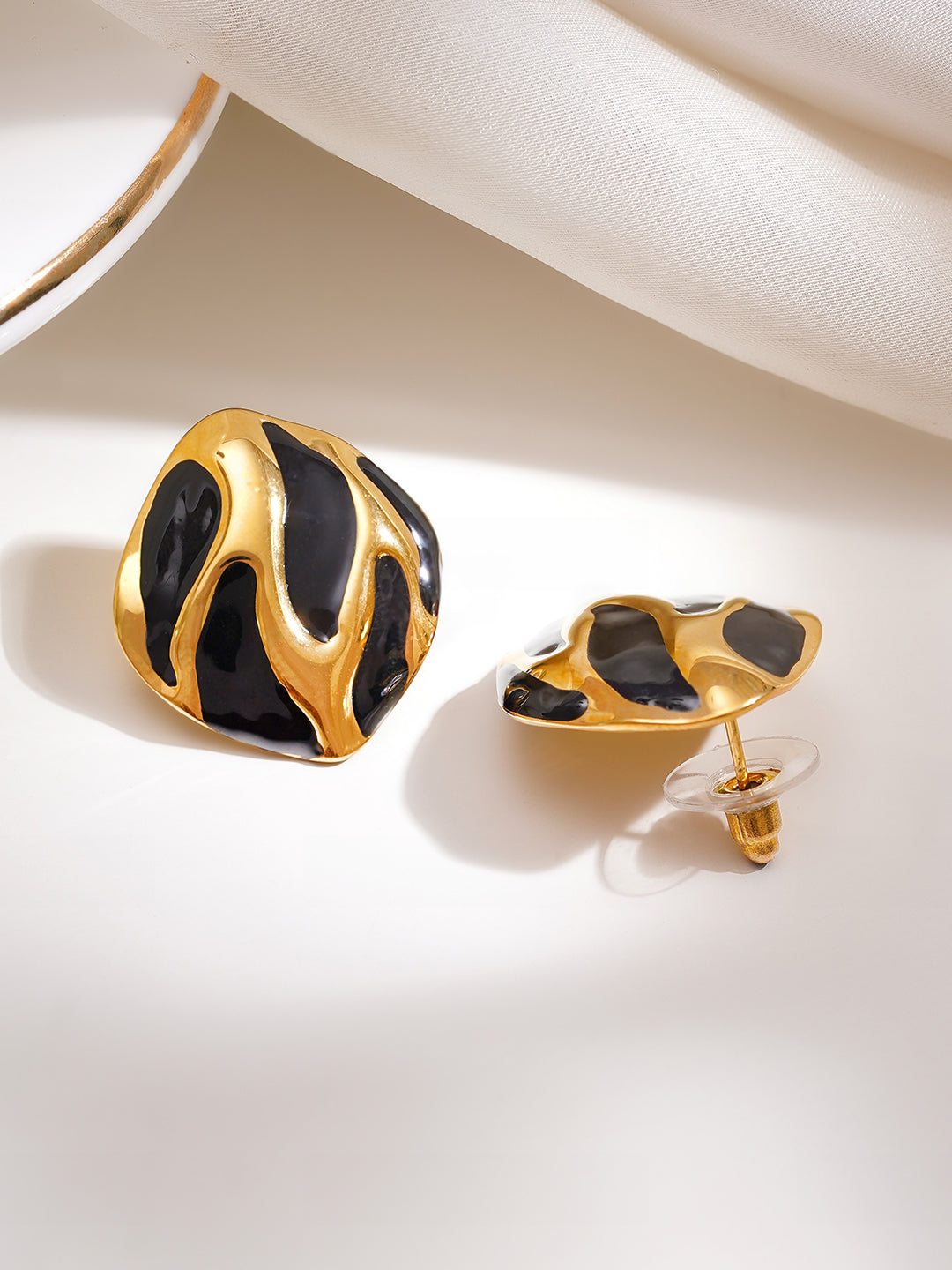 Demi Fine 18K Gold Plated Stainless steel Abstract Wave Stud Earrings Length -2.5 cm