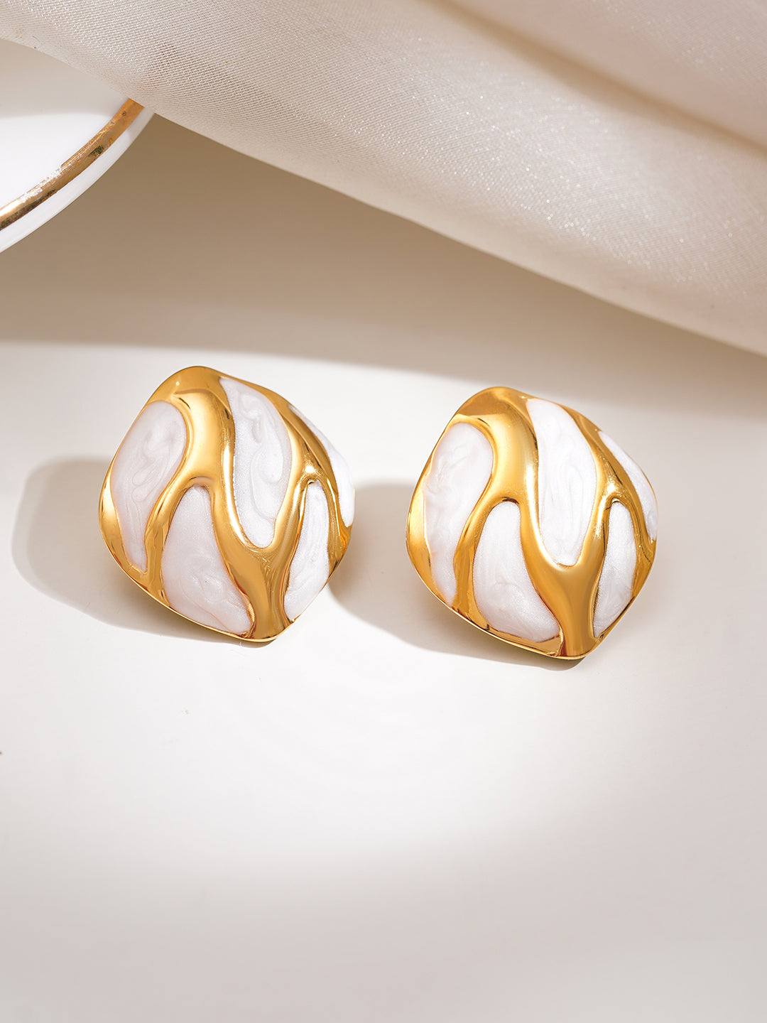 Demi Fine 18K Gold Plated Stainless steel Midnight Flame Stud Earrings Length - 2.4 cm