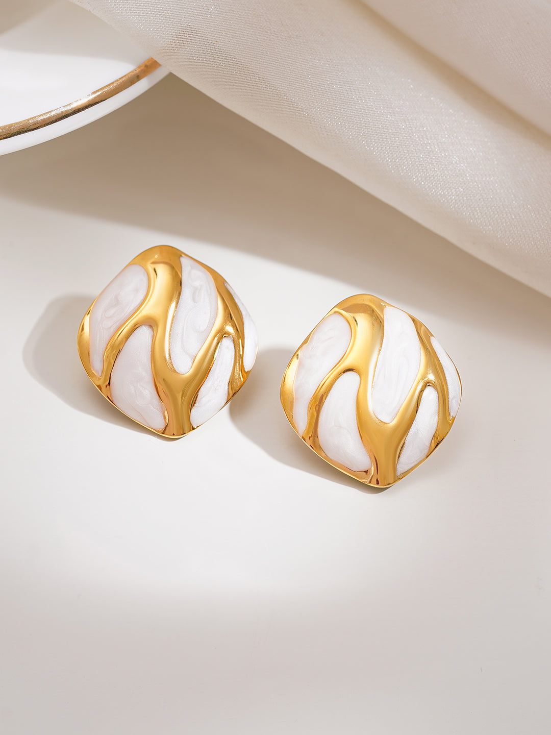 Demi Fine 18K Gold Plated Stainless steel Midnight Flame Stud Earrings Length - 2.4 cm