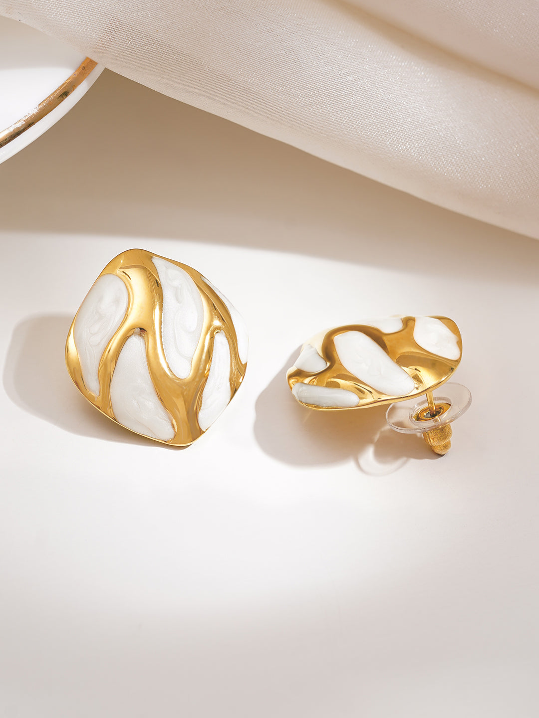 Demi Fine 18K Gold Plated Stainless steel Midnight Flame Stud Earrings Length - 2.4 cm