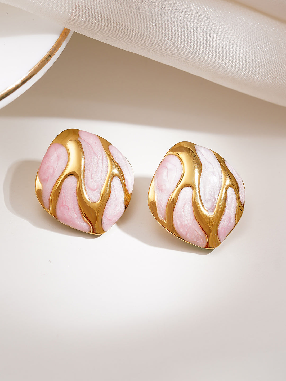 Demi Fine 18K Gold Plated Stainless steel Midnight Flame Stud Earrings Length - 2.3 cm