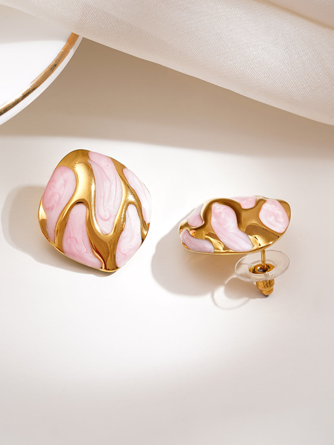 Demi Fine 18K Gold Plated Stainless steel Midnight Flame Stud Earrings Length - 2.3 cm