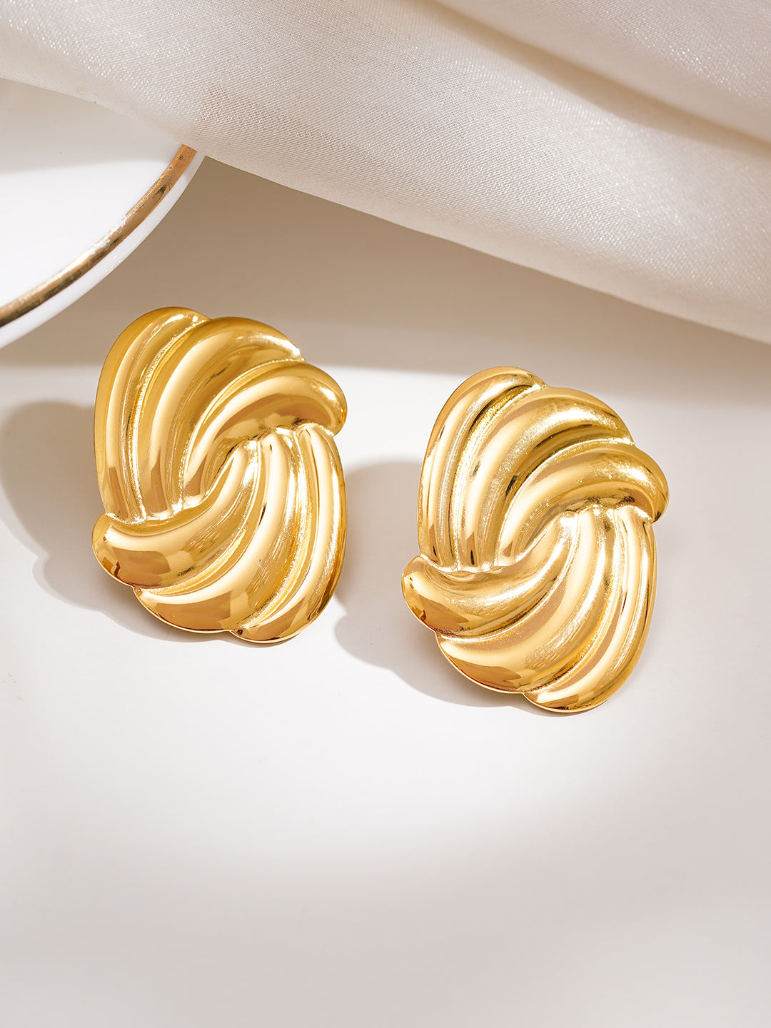Demi Fine 18K Gold Plated Stainless steel Golden Twist Stud Earrings Length - 3.1 cm