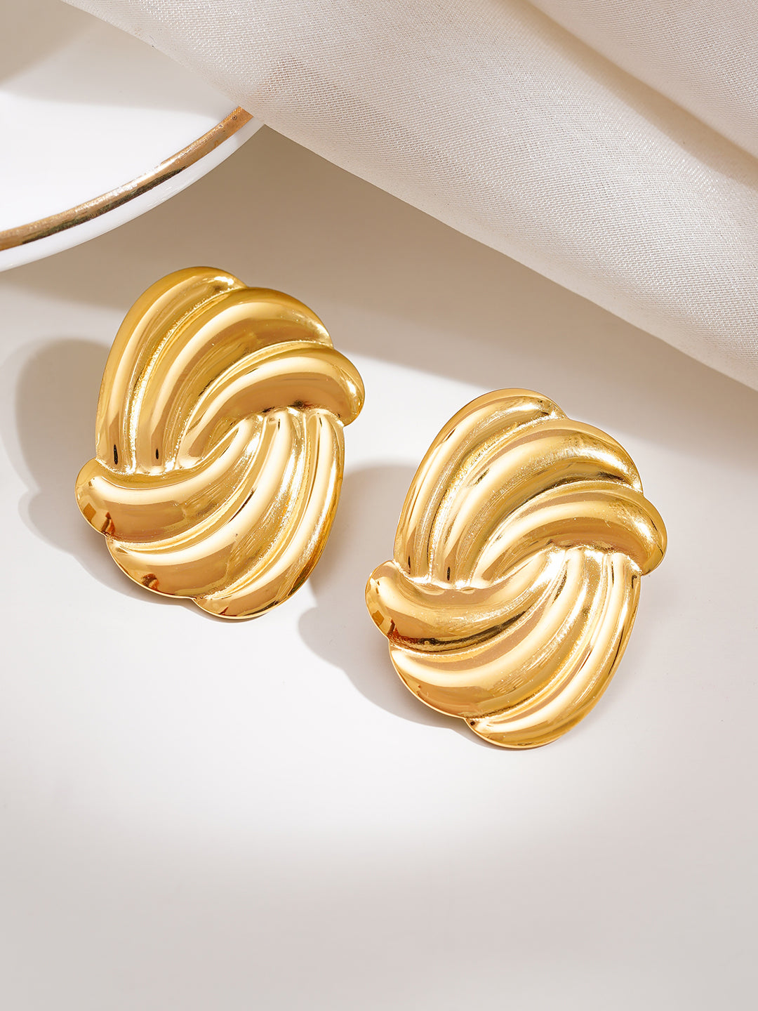 Demi Fine 18K Gold Plated Stainless steel Golden Twist Stud Earrings Length - 3.1 cm