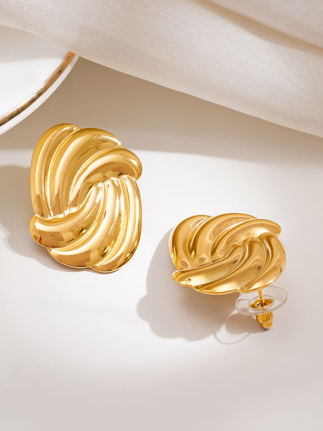 Demi Fine 18K Gold Plated Stainless steel Golden Twist Stud Earrings Length - 3.1 cm