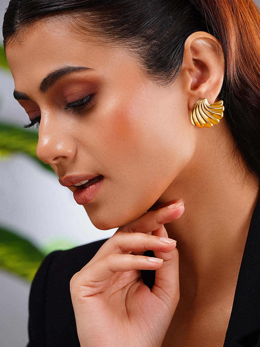 Demi Fine 18K Gold Plated Stainless steel Golden Shore Stud Earrings Length - 2.4 cm