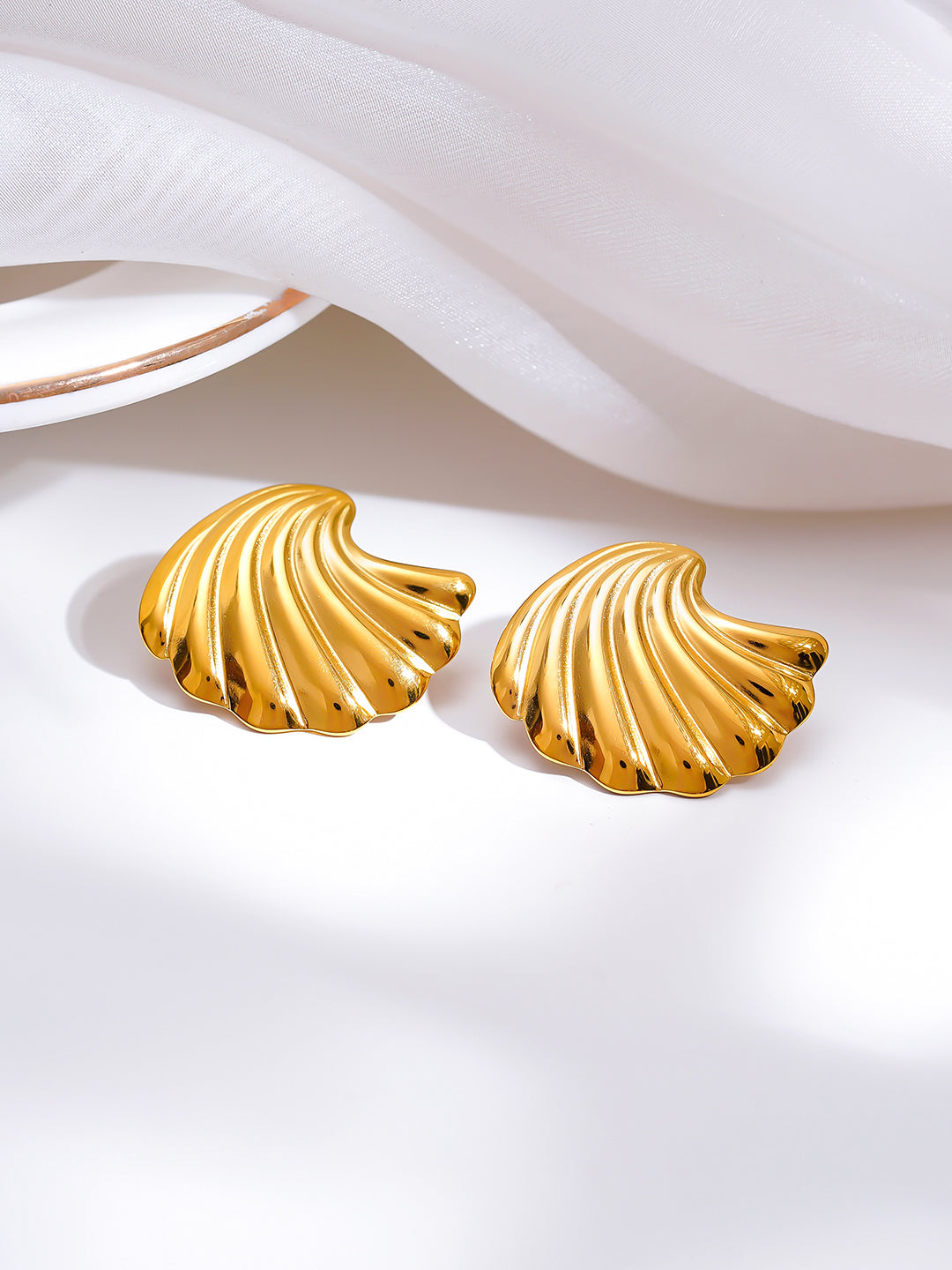 Demi Fine 18K Gold Plated Stainless steel Golden Shore Stud Earrings Length - 2.4 cm