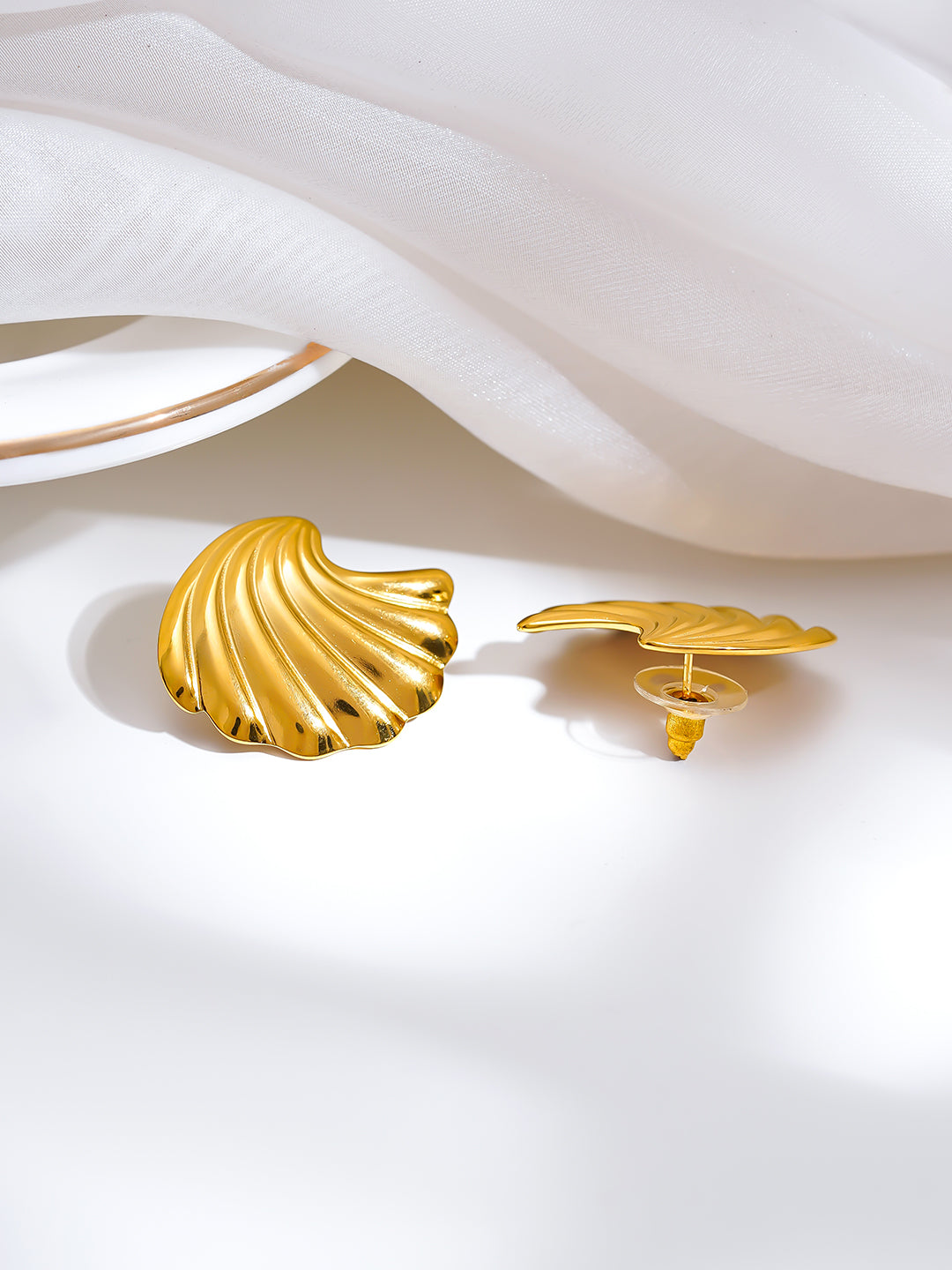 Demi Fine 18K Gold Plated Stainless steel Golden Shore Stud Earrings Length - 2.4 cm