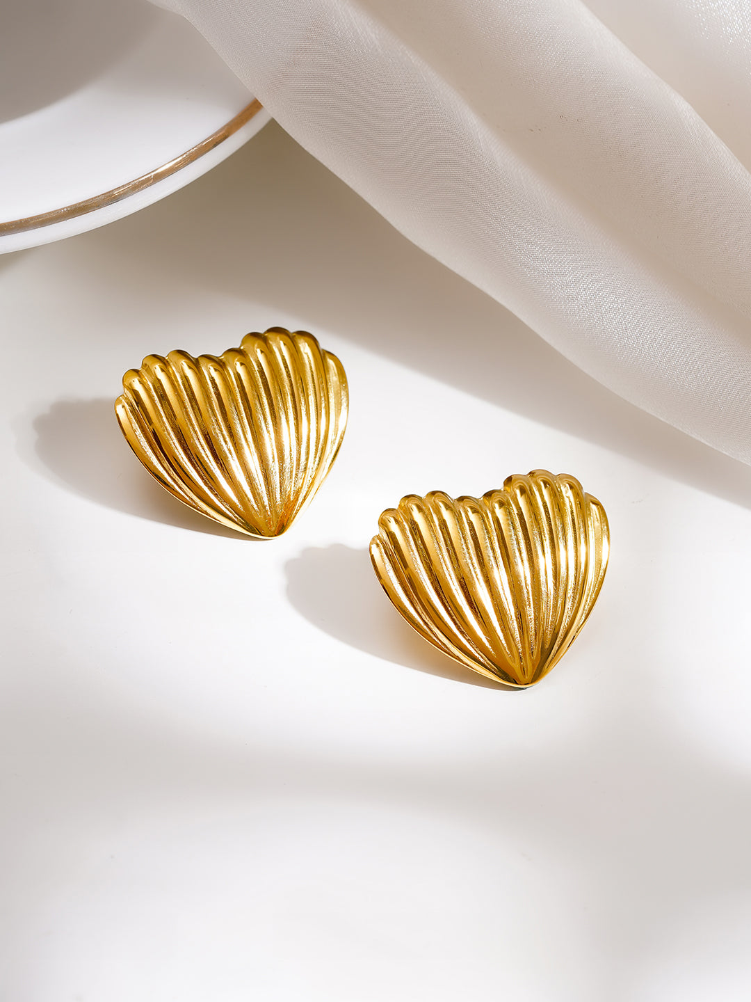 Demi Fine 18K Gold Plated Stainless steel Heart Shell Stud Earrings Length - 2.5 cm