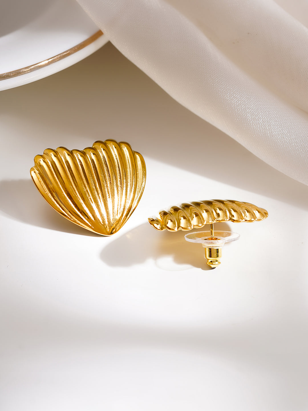 Demi Fine 18K Gold Plated Stainless steel Heart Shell Stud Earrings Length - 2.5 cm