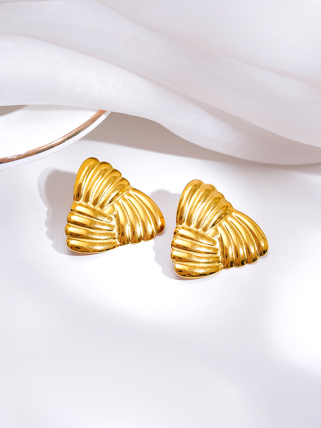 Demi Fine 18K Gold Plated Stainless steel Golden Crush Stud Earrings Length - 2.7 cm