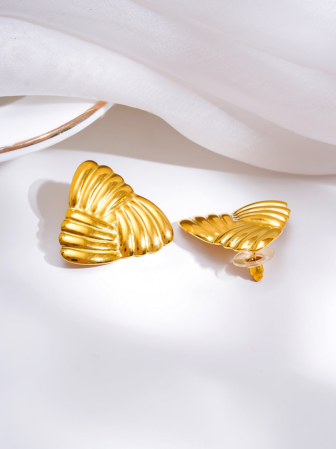 Demi Fine 18K Gold Plated Stainless steel Golden Crush Stud Earrings Length - 2.7 cm