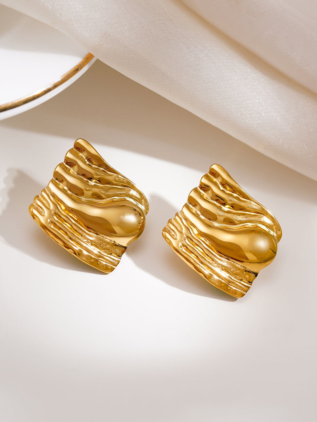 Demi Fine 18K Gold Plated Stainless steel Liquid Gold Stud Earrings Length - 3 cm