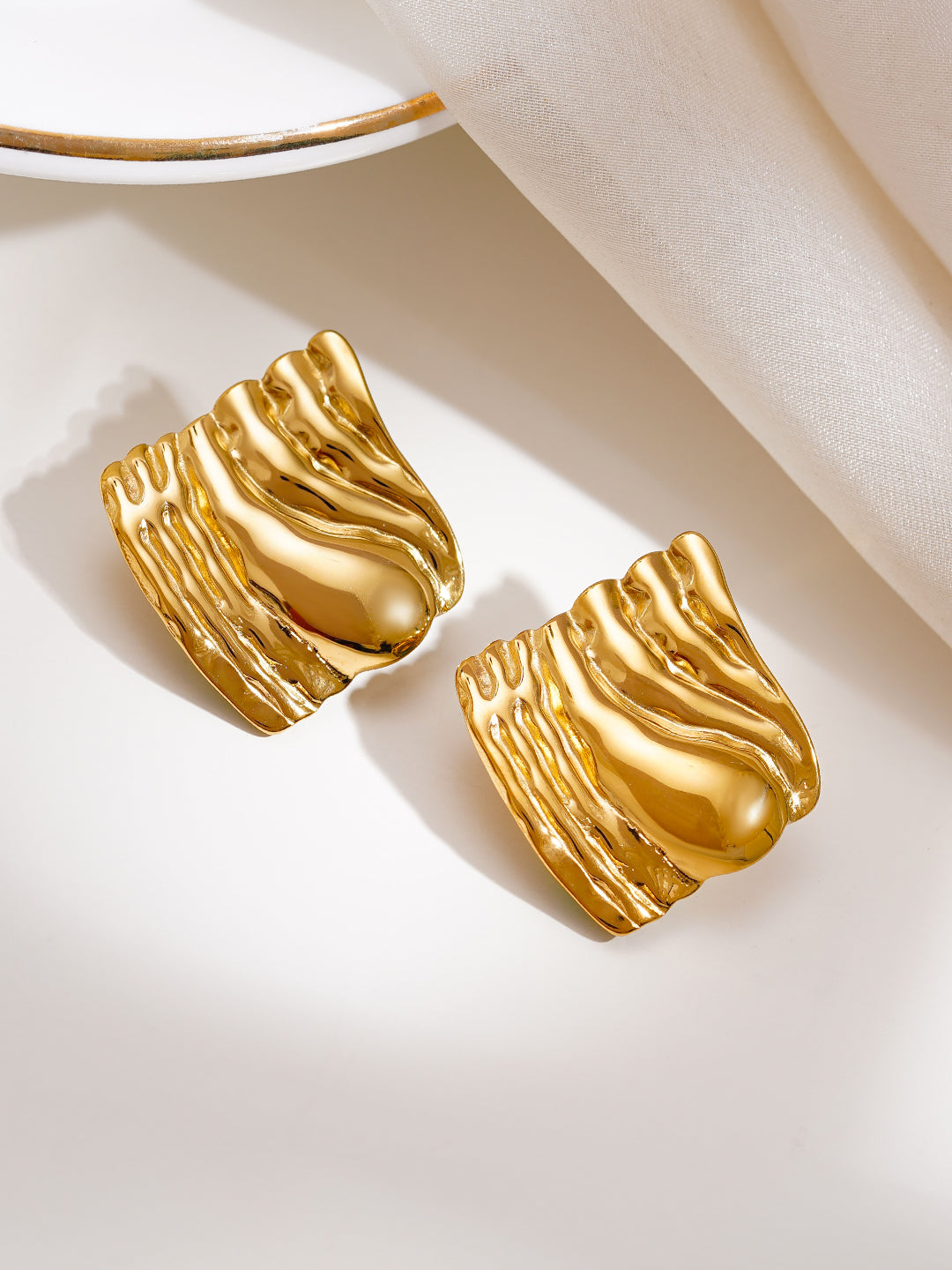 Demi Fine 18K Gold Plated Stainless steel Liquid Gold Stud Earrings Length - 3 cm
